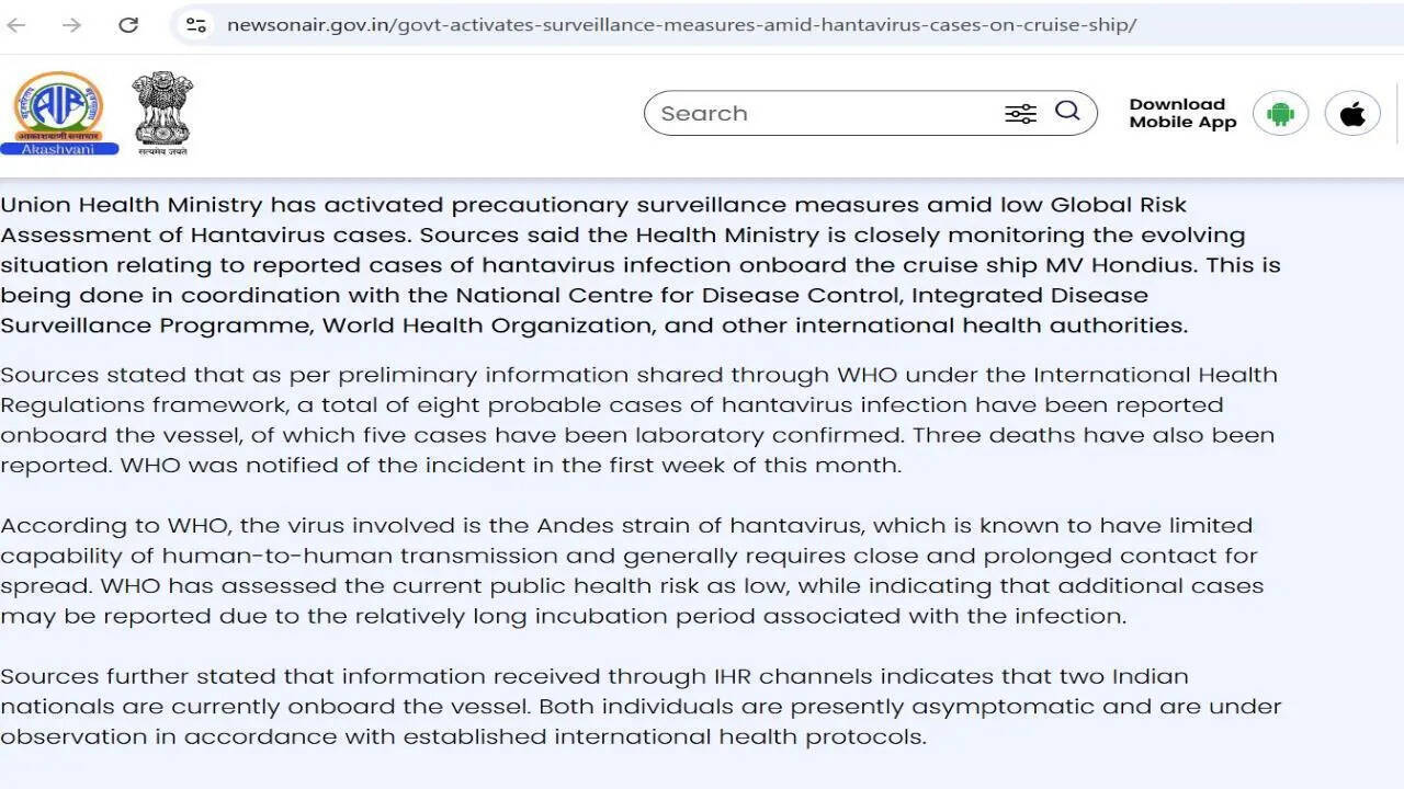 Hantavirus India: Hantavirus Alert: India’s Union Health Ministry activates precautionary surveillance; what travellers need to know